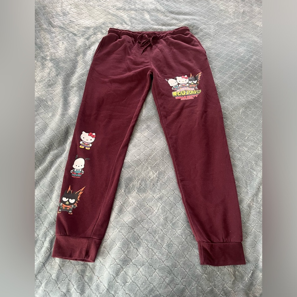 My Hero Academia x Hello Kitty Sanrio Maroon Jogger Sweatpants Mens Large L